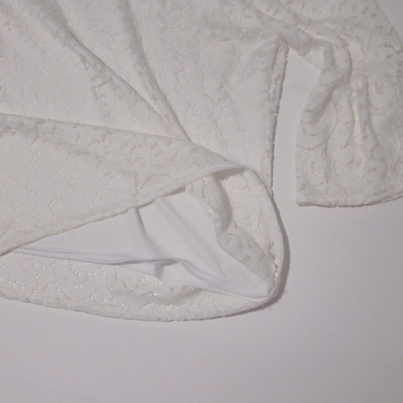 Peck & Peck Lace Top Blouse Womens Petite L White Lined 3/4 Sleeve Scoop Neck - Picture 10 of 11
